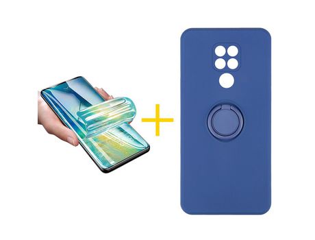 Pack 1 X Protector de Vidrio Templado Hidrogel + Funda ACCETEL para Xiaomi Redmi Note 9 Gel O-Ring Azul