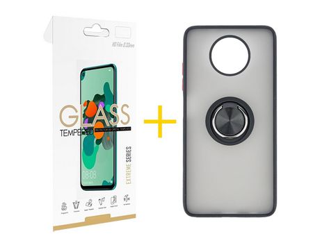 Pack 1 Película 2.5D + Funda SKYHE por Xiaomi Redmi Note 9T Gel Bumper con Anillo Negro