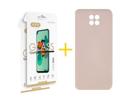Pack 2 X Protector de Vidrio Templado 2.5D + Funda ACCETEL para Xiaomi Redmi Note 9T Silicona Líquida Rosa