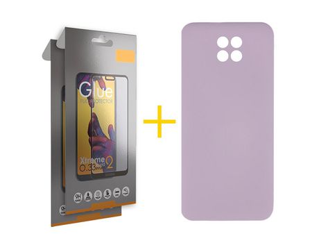 Pack 2 Películas Full + Funda SKYHE por Xiaomi Redmi Note 9T Silicona Líquida Morado