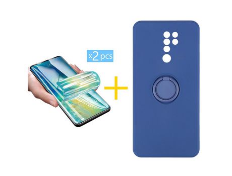 Pack 2 Películas + Funda SKYHE por Xiaomi Redmi 9 Gel O-Ring Azul