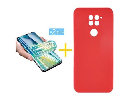 Pack 2 Películas + Funda SKYHE por Xiaomi Redmi Note 9 Silicona Líquida Rojo