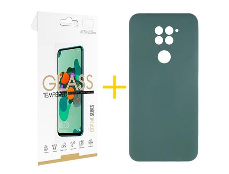 Pack 1 Película 2.5D + Funda SKYHE por Xiaomi Redmi Note 9 Silicona Líquida Verde