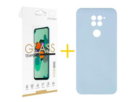 Pack 1 Película 2.5D + Funda SKYHE por Xiaomi Redmi Note 9 Silicona Líquida Azul