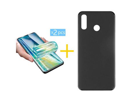 Pack 2 Películas + Funda SKYHE por Huawei P Smart 2019 Silicona Liso Negro