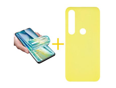 Pack 1 Película + Funda SKYHE por Huawei P Smart 2019 Silicona Líquida Amarillo