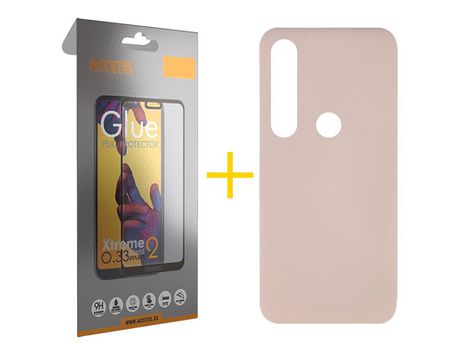 Pack 1 X Protector de Vidrio Templado Full + Funda ACCETEL para Huawei P Smart 2019 Silicona Líquida Rosa