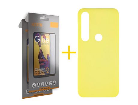 Pack 2 X Protector de Vidrio Templado Full + Funda ACCETEL para Huawei P Smart 2019 Silicona Líquida Amarillo