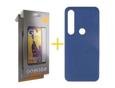 Pack 2 Películas Full + Funda SKYHE por Huawei P Smart 2019 Silicona Líquida Azul