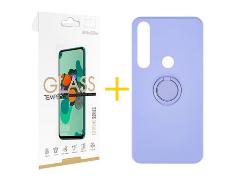 Pack 1 Película 2.5D + Funda SKYHE por Huawei P Smart 2019 Gel O-Ring Morado
