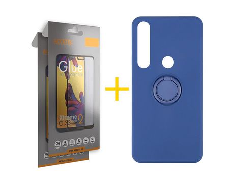 Pack 2 X Protector de Vidrio Templado Full + Funda ACCETEL para Huawei P Smart 2019 Gel O-Ring Azul