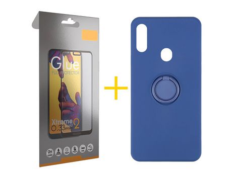 Pack 1 Película Full + Funda SKYHE por Samsung Galaxy A20s Gel O-Ring Azul