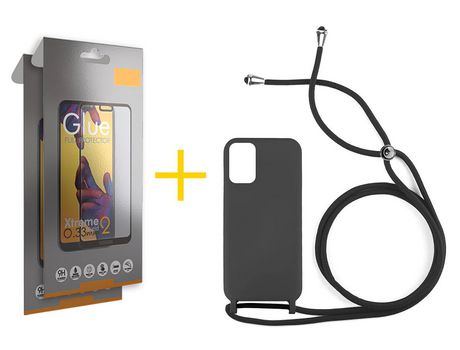 Pack 2 Películas Full + Funda SKYHE por Xiaomi Redmi Note 10S Gel con Cordón Negro
