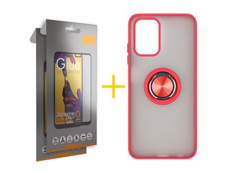 Pack 2 Películas Full + Funda SKYHE por Xiaomi Redmi Note 10S Gel Bumper con Anillo Rojo