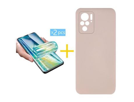 Pack 2 X Protector de Vidrio Templado Hidrogel + Funda ACCETEL para Xiaomi Redmi Note 10S Silicona Líquida Rosa