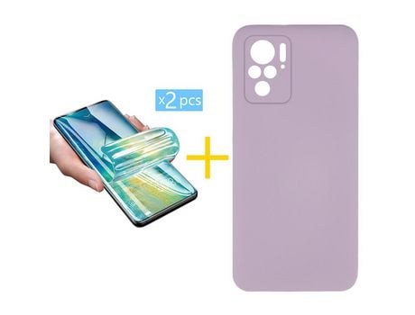 Pack 2 X Protector de Vidrio Templado Hidrogel + Funda ACCETEL para Xiaomi Redmi Note 10S Silicona Líquida Morado