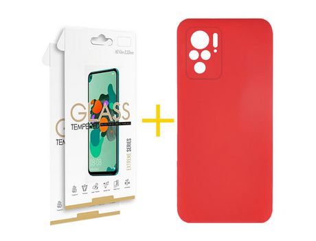 Pack 2 Películas 2.5D + Funda SKYHE por Xiaomi Redmi Note 10 Pro Silicona Líquida Rojo