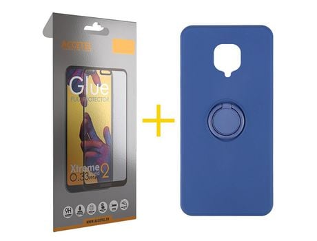 Pack 1 X Protector de Vidrio Templado Full + Funda ACCETEL para Xiaomi Redmi Note 9 Pro Gel O-Ring Azul