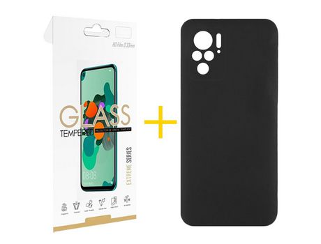Pack 1 Película 2.5D + Funda SKYHE por Xiaomi Redmi Note 10 Pro Silicona Líquida Negro