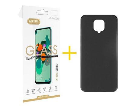 Pack 1 X Protector de Vidrio Templado 2.5D + Funda ACCETEL para Xiaomi Redmi Note 9 Pro Silicona Líquida Negro