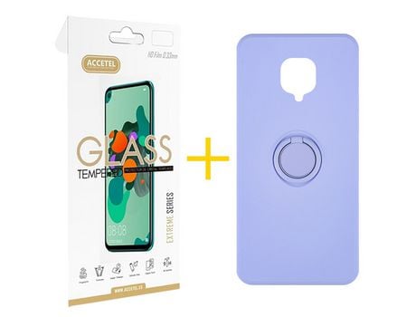 Pack 1 X Protector de Vidrio Templado 2.5D + Funda ACCETEL para Xiaomi Redmi Note 9 Pro Gel O-Ring Morado