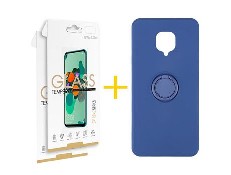 Pack 2 Películas 2.5D + Funda SKYHE por Xiaomi Redmi Note 9S Gel O-Ring Azul