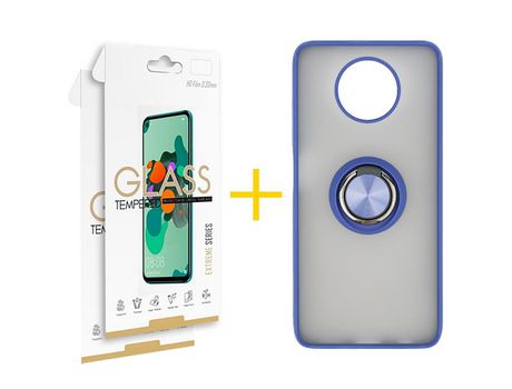 Pack 2 Películas 2.5D + Funda SKYHE por Xiaomi Redmi Note 9T Gel Bumper con Anillo Azul