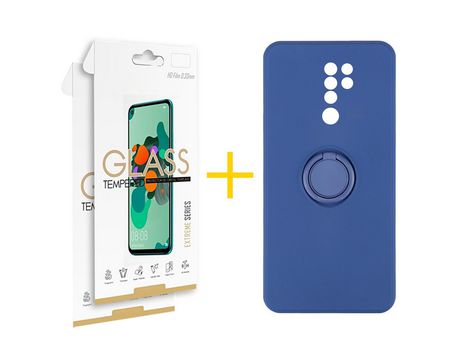 Pack 2 Películas 2.5D + Funda SKYHE por Xiaomi Redmi 9 Gel O-Ring Azul