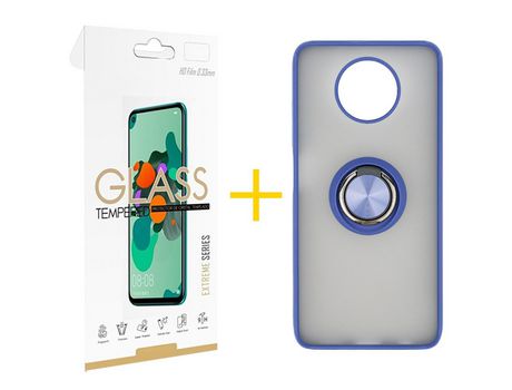 Pack 1 Película 2.5D + Funda SKYHE por Xiaomi Redmi Note 9T Gel Bumper con Anillo Azul