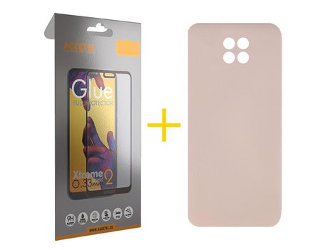 Pack 1 X Protector de Vidrio Templado Full + Funda ACCETEL para Xiaomi Redmi Note 9T Silicona Líquida Rosa