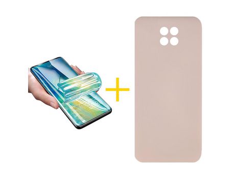 Pack 1 Película + Funda SKYHE por Xiaomi Redmi Note 9T Silicona Líquida Rosa