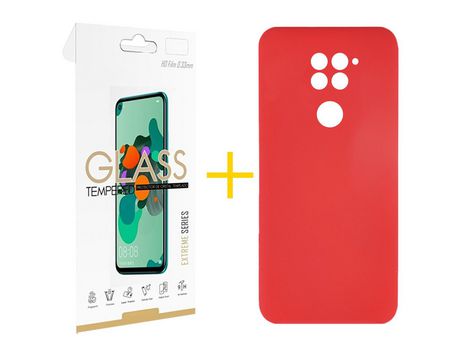 Pack 1 Película 2.5D + Funda SKYHE por Xiaomi Redmi Note 9 Silicona Líquida Rojo