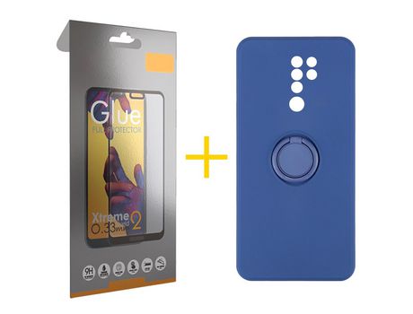 Pack 1 Película Full + Funda SKYHE por Xiaomi Redmi 9 Gel O-Ring Azul