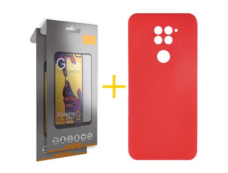 Pack 2 Películas Full + Funda SKYHE por Xiaomi Redmi Note 9 Silicona Líquida Rojo