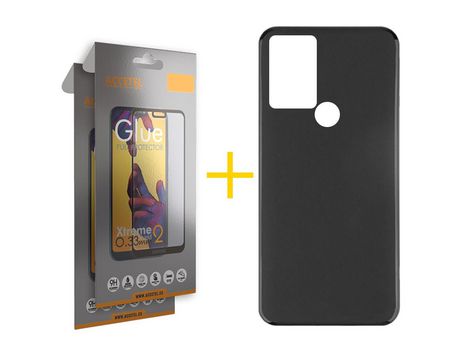 Pack 2 X Protector de Vidrio Templado Full + Funda ACCETEL para TCL 306 Silicona Liso Negro