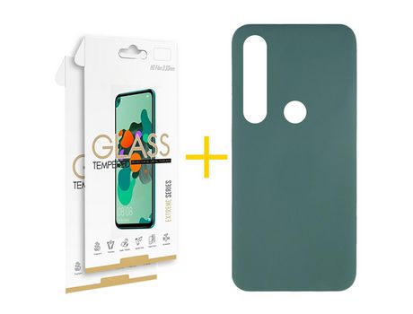 Pack 2 Películas 2.5D + Funda SKYHE por Huawei P Smart 2019 Silicona Líquida Verde