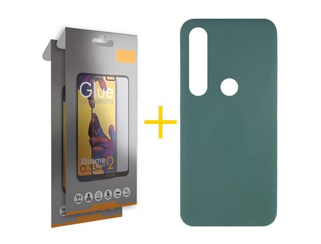 Pack 2 Películas Full + Funda SKYHE por Huawei P Smart 2019 Silicona Líquida Verde