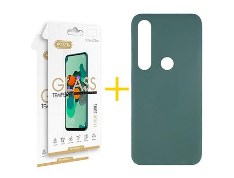 Pack 2 X Protector de Vidrio Templado 2.5D + Funda ACCETEL para Huawei P Smart 2019 Silicona Líquida Verde