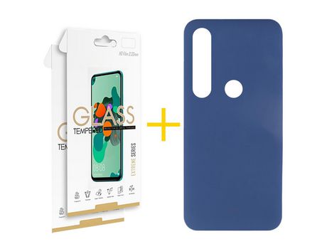Pack 2 Películas 2.5D + Funda SKYHE por Huawei P Smart 2019 Silicona Líquida Azul