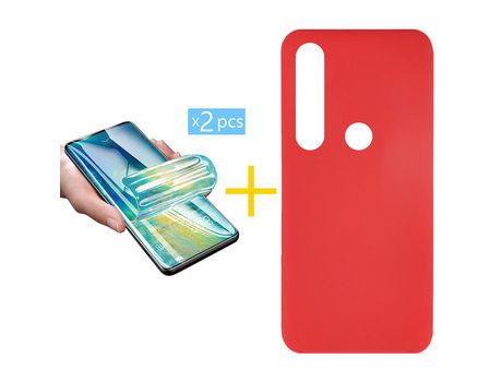 Pack 2 Películas + Funda SKYHE por Huawei P Smart 2019 Silicona Líquida Rojo