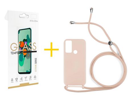 Pack 1 Película 2.5D + Funda SKYHE por Huawei P Smart 2019 Gel con Cordón Rosa Pastel