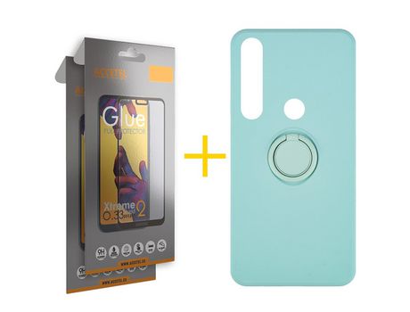 Pack 2 X Protector de Vidrio Templado Full + Funda ACCETEL para Huawei P Smart 2019 Gel O-Ring Verde-Agua