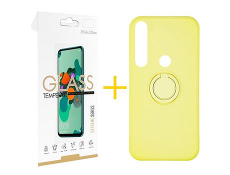 Pack 1 Película 2.5D + Funda SKYHE por Huawei P Smart 2019 Gel O-Ring Amarillo
