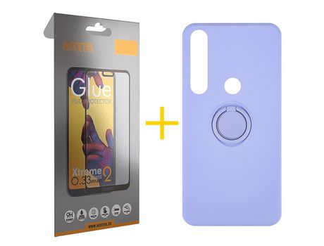 Pack 1 X Protector de Vidrio Templado Full + Funda ACCETEL para Huawei P Smart 2019 Gel O-Ring Morado