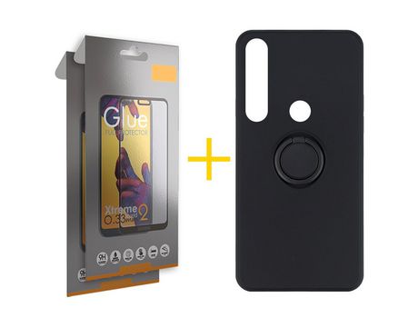 Pack 2 Películas Full + Funda SKYHE por Huawei P Smart 2019 Gel O-Ring Negro