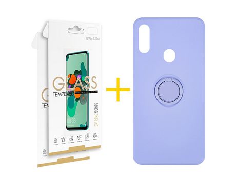 Pack 2 Películas 2.5D + Funda SKYHE por Samsung Galaxy A20s Gel O-Ring Morado