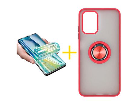 Pack 1 X Protector de Vidrio Templado Hidrogel + Funda ACCETEL para Xiaomi Redmi Note 10S Gel Bumper con Anillo Rojo