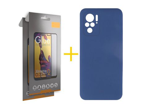 Pack 2 Películas Full + Funda SKYHE por Xiaomi Redmi Note 10 Pro Silicona Líquida Azul