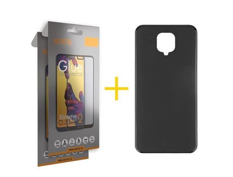 Pack 2 X Protector de Vidrio Templado Full + Funda ACCETEL para Xiaomi Redmi Note 9 Pro Silicona Líquida Negro