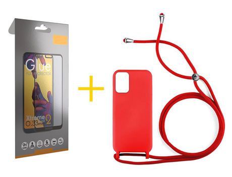 Pack 1 Película Full + Funda SKYHE por Xiaomi Redmi Note 10 Pro Gel con Cordón Rojo